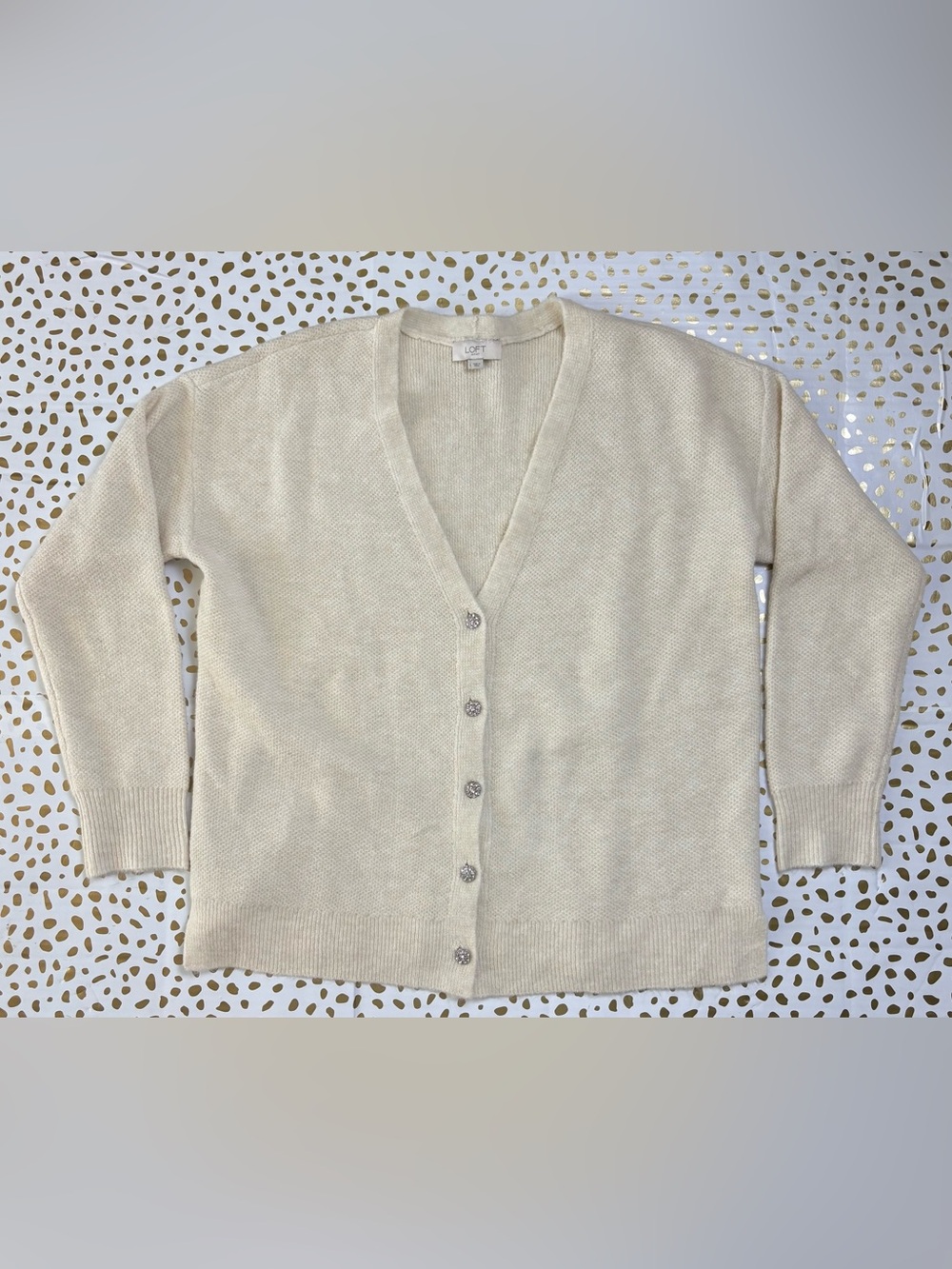 LOFT Cream V-Neck Button Front Cardigan